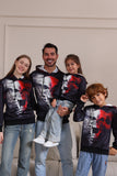 Preto Esqueleto Print Capuz Halloween Família Sweatshirts