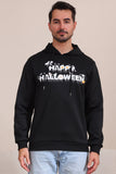 Preto Halloween Texto Print Hooded Family Sweatshirts