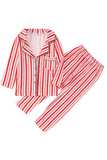 Red Stripes Impresso Lapela Família Conjuntos de Pijama