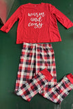 Combinando Família Pijama Suave Vermelho Calças xadrez Quente Solta Moda Básica Conjunto de Pijama