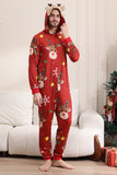 Combinando Onesie para Mulheres Homens Família Encapuzado Pijamas Vermelhos One Piece Christmas Pijamas set