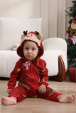 Combinando Onesie para Mulheres Homens Família Encapuzado Pijamas Vermelhos One Piece Christmas Pijamas set