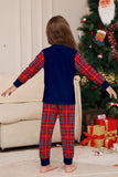 Red Navy manga longa xadrez calças de Natal conjunto de pijamas