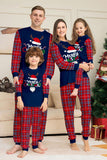Red Navy manga longa xadrez calças de Natal conjunto de pijamas