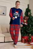 Red Navy manga longa xadrez calças de Natal conjunto de pijamas