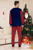 Red Navy manga longa xadrez calças de Natal conjunto de pijamas