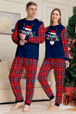 Red Navy manga longa xadrez calças de Natal conjunto de pijamas