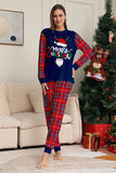 Red Navy manga longa xadrez calças de Natal conjunto de pijamas