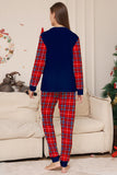 Red Navy manga longa xadrez calças de Natal conjunto de pijamas