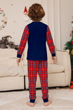 Red Navy manga longa xadrez calças de Natal conjunto de pijamas