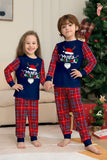 Red Navy manga longa xadrez calças de Natal conjunto de pijamas