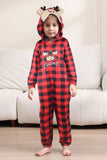 Red One Piece Veado Impresso Xadrez Combinando Pijamas da Família