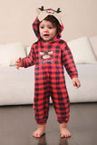 Red One Piece Veado Impresso Xadrez Combinando Pijamas da Família