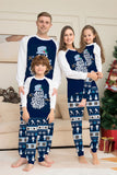 Azul escuro manga longa listrado calças impressas pijamas de Natal conjunto