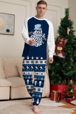 Azul escuro manga longa listrado calças impressas pijamas de Natal conjunto