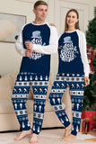 Azul escuro manga longa listrado calças impressas pijamas de Natal conjunto