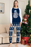 Azul escuro manga longa listrado calças impressas pijamas de Natal conjunto
