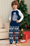 Azul escuro manga longa listrado calças impressas pijamas de Natal conjunto