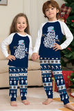 Azul escuro manga longa listrado calças impressas pijamas de Natal conjunto