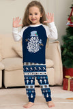 Azul escuro manga longa listrado calças impressas pijamas de Natal conjunto