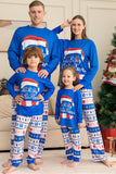 Azul impresso manga longa conjunto de pijamas de Natal