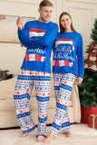 Azul impresso manga longa conjunto de pijamas de Natal