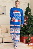 Azul impresso manga longa conjunto de pijamas de Natal