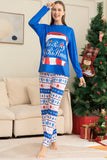 Azul impresso manga longa conjunto de pijamas de Natal