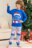 Azul impresso manga longa conjunto de pijamas de Natal