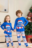 Azul impresso manga longa conjunto de pijamas de Natal
