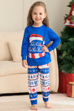 Azul impresso manga longa conjunto de pijamas de Natal