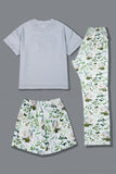 Branco Verde Floral Impresso Manga Curta Combinando Pijama Família