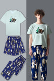 Pijamas da família de correspondência verde verde claro do animal