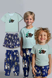 Pijamas da família de correspondência verde verde claro do animal