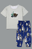 Pijamas da família de correspondência verde verde claro do animal