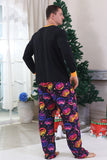 Preto impresso manga longa família pijama de Halloween