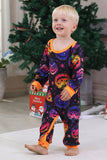 Laranja impresso manga longa família pijama de Halloween