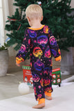 Laranja impresso manga longa família pijama de Halloween