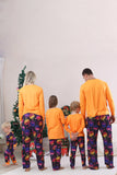 Laranja impresso manga longa família pijama de Halloween