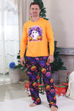 Laranja impresso manga longa família pijama de Halloween