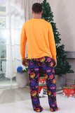 Laranja impresso manga longa família pijama de Halloween