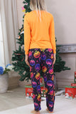 Laranja impresso manga longa família pijama de Halloween