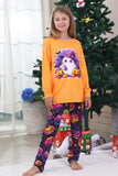 Laranja impresso manga longa família pijama de Halloween