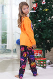 Laranja impresso manga longa família pijama de Halloween