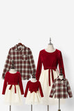 Red Plaid Manga Longa Férias Família Combinando Roupas