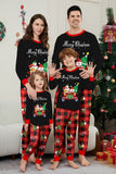 Preto Vermelho Estampa Feliz Natal Xadrez Família Combinando Conjunto de Pijamas