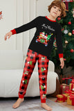 Preto Vermelho Estampa Feliz Natal Xadrez Família Combinando Conjunto de Pijamas