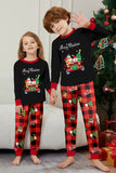 Preto Vermelho Estampa Feliz Natal Xadrez Família Combinando Conjunto de Pijamas