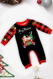 Preto Vermelho Estampa Feliz Natal Xadrez Família Combinando Conjunto de Pijamas