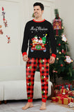 Preto Vermelho Estampa Feliz Natal Xadrez Família Combinando Conjunto de Pijamas